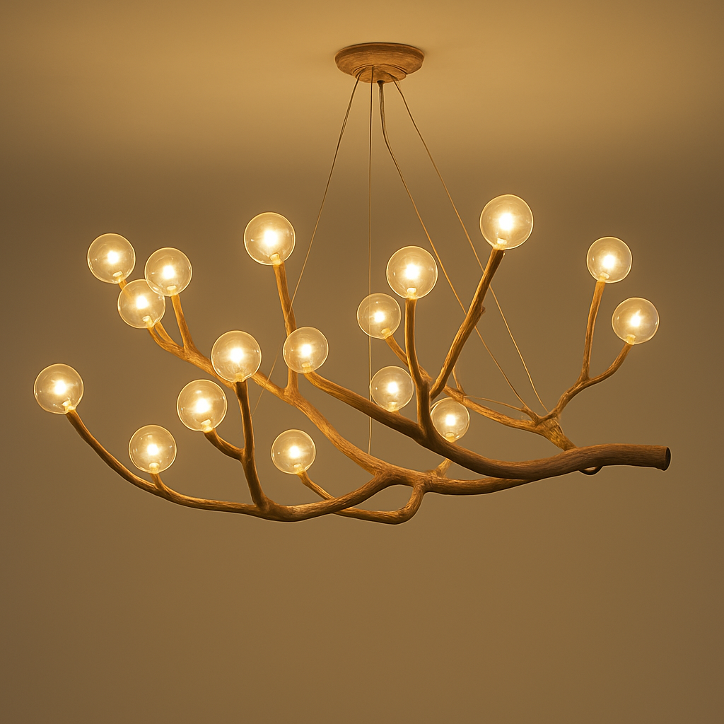 lustre vintage en résine avec branches d'arbre led