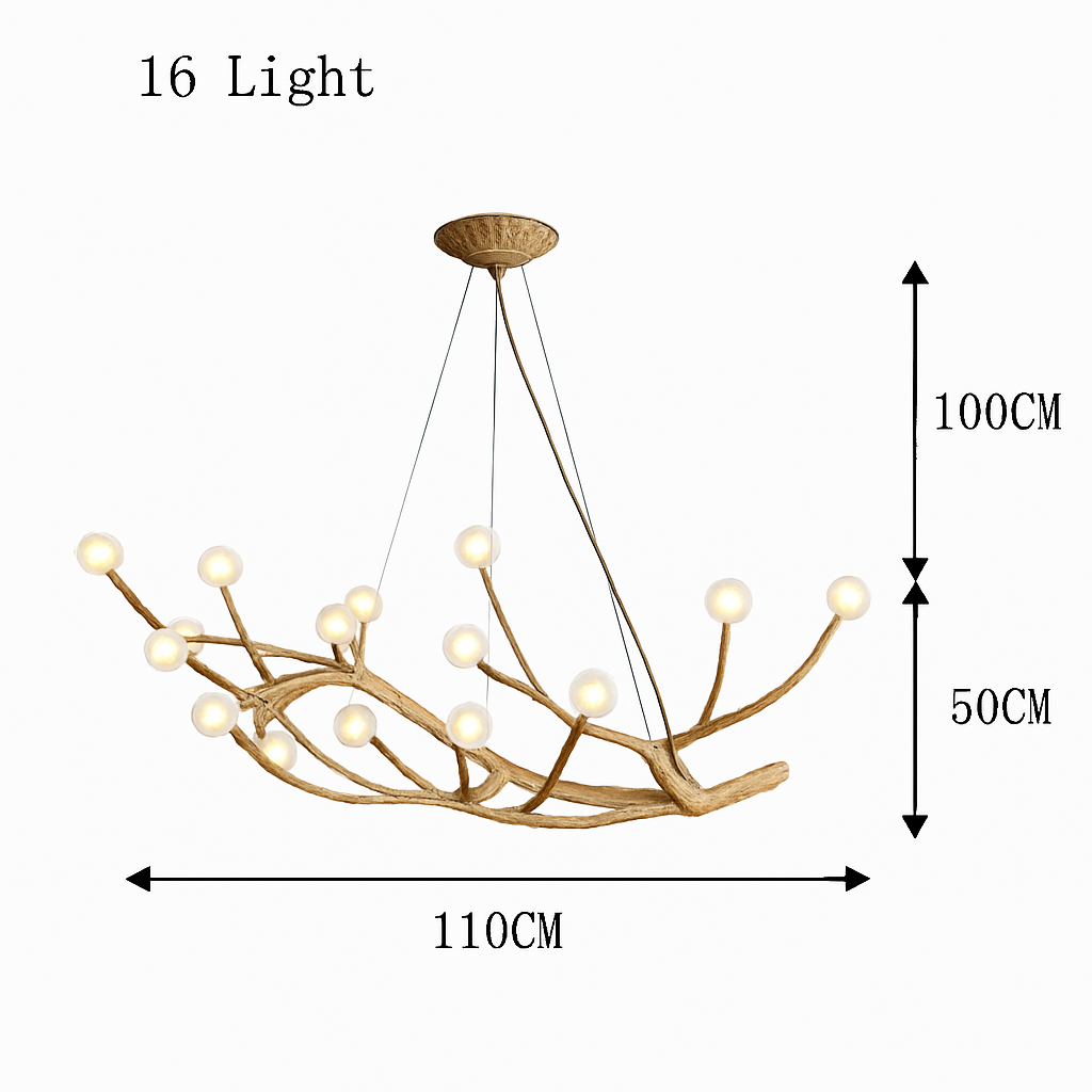lustre vintage en résine avec branches d'arbre led