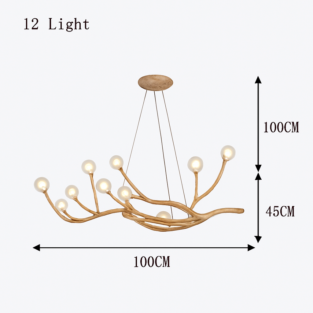 lustre vintage en résine avec branches d'arbre led