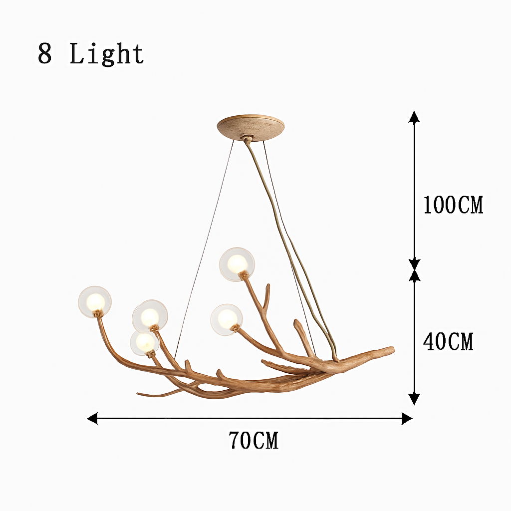 lustre vintage en résine avec branches d'arbre led