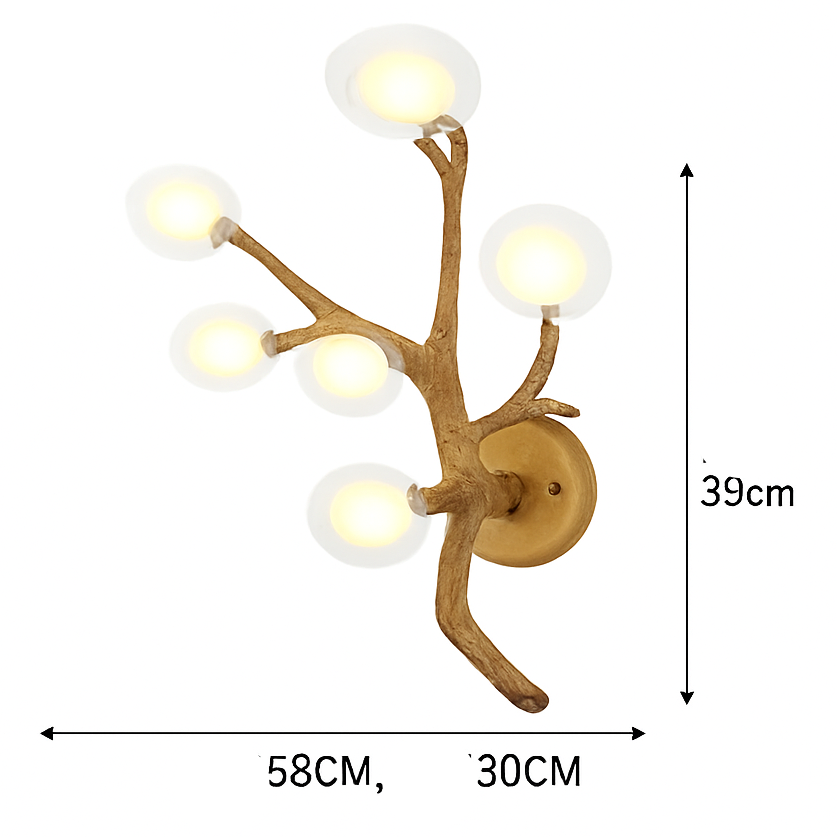 lustre vintage en résine avec branches d'arbre led