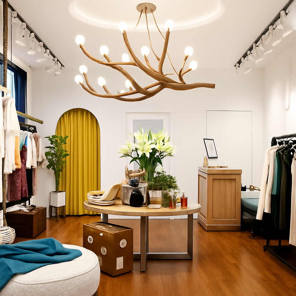lustre vintage en résine avec branches d'arbre led