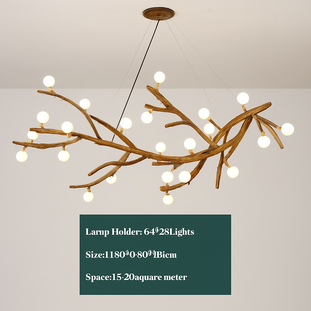lustre vintage en résine avec branches d'arbre led