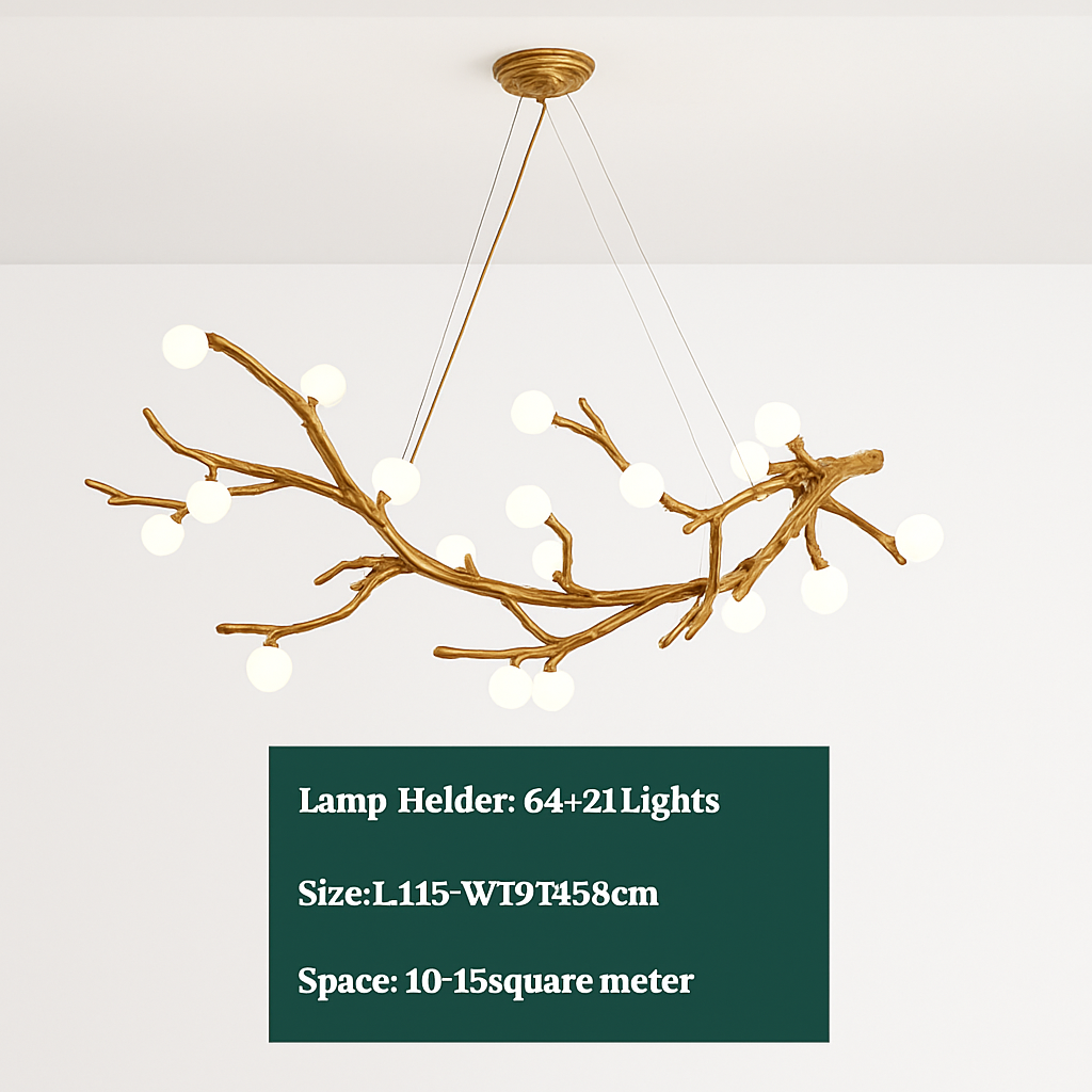 lustre vintage en résine avec branches d'arbre led