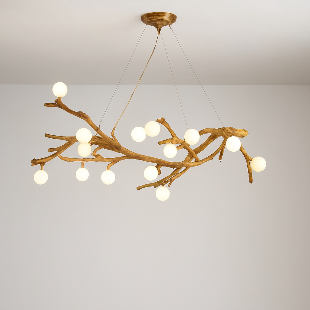 lustre vintage en résine avec branches d'arbre led