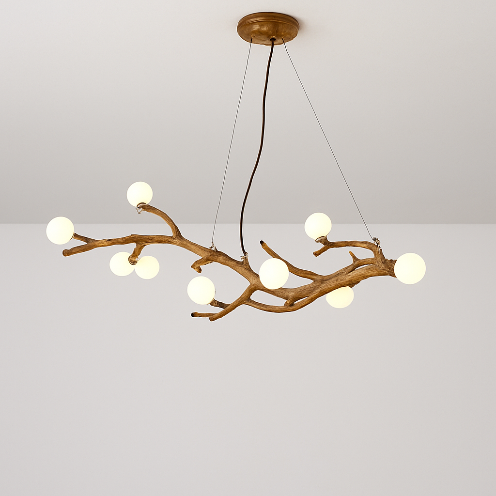 lustre vintage en résine avec branches d'arbre led