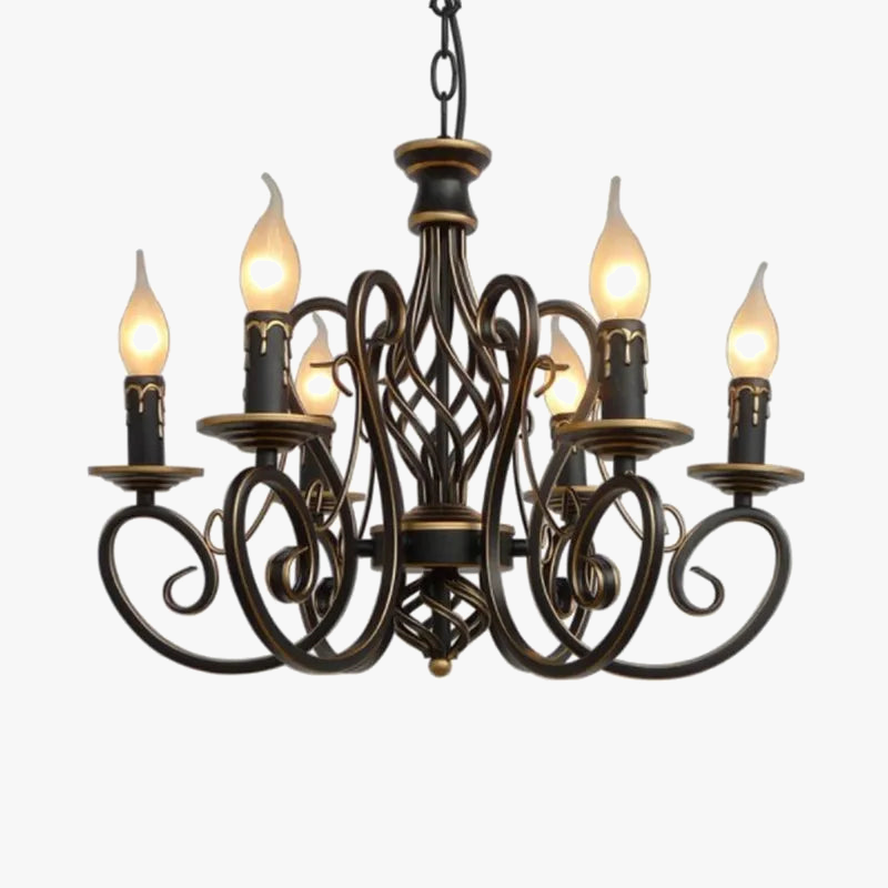 lustre vintage européen en fer avec bougies à led