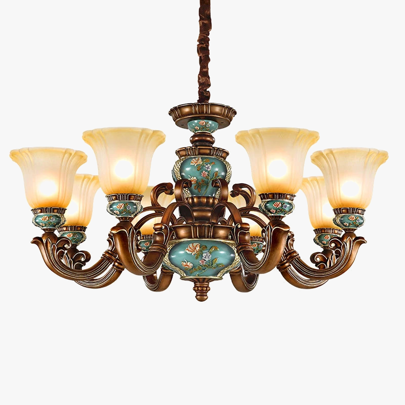 lustre vintage européen en verre résine avec fleurs sculptées