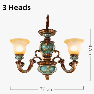 lustre vintage européen en verre résine avec fleurs sculptées