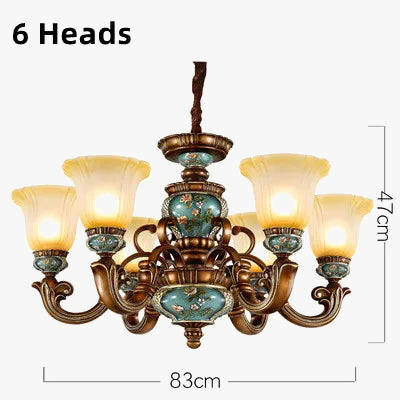 lustre vintage européen en verre résine avec fleurs sculptées