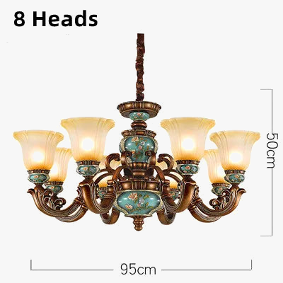 lustre vintage européen en verre résine avec fleurs sculptées