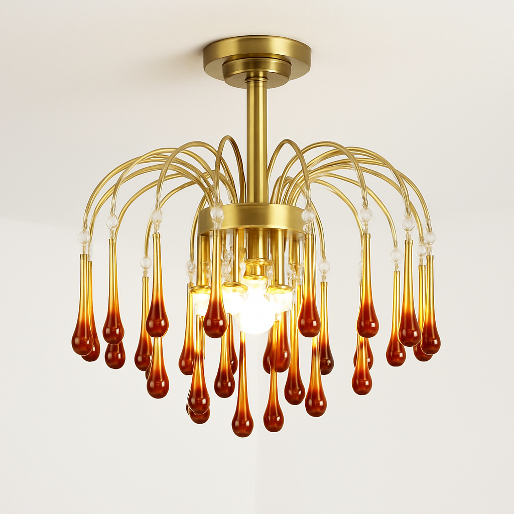 lustre vintage led en verre ambré pour hôtel et villa