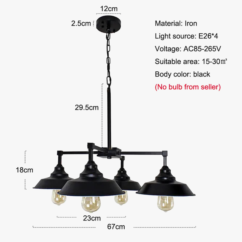 lustre vintage loft 4 têtes style américain pour restaurant