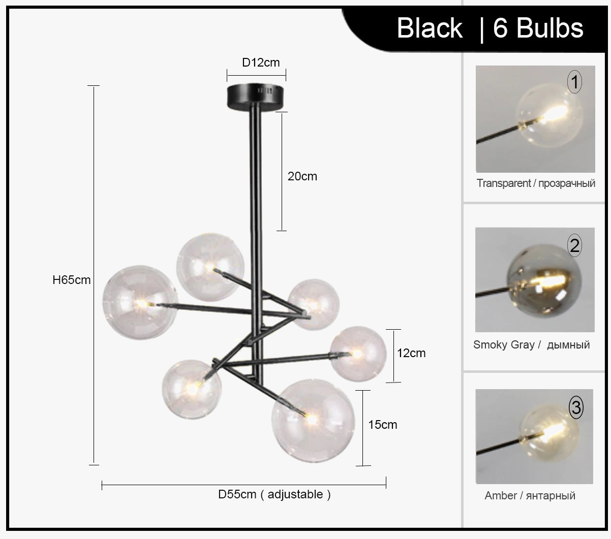 lustre winfordo globe led suspendu avec bulles de verre pour décoration