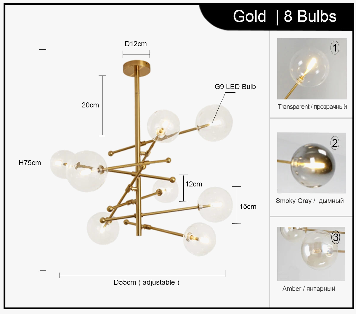 lustre winfordo globe led suspendu avec bulles de verre pour décoration