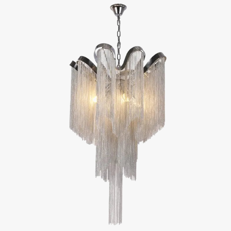 lustres modernes en aluminium avec chaîne et pompons à LED