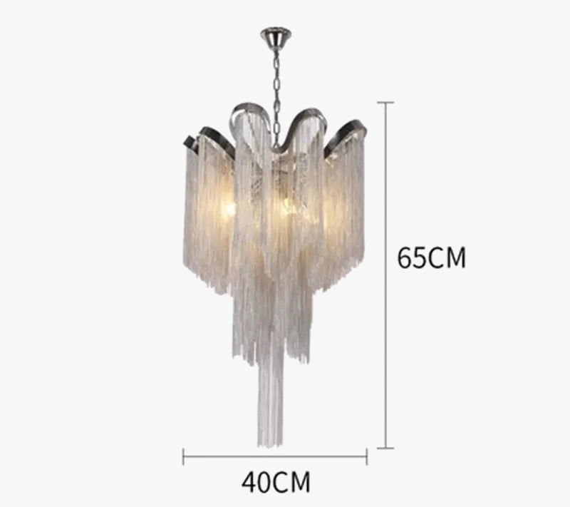 lustres modernes en aluminium avec chaîne et pompons à LED