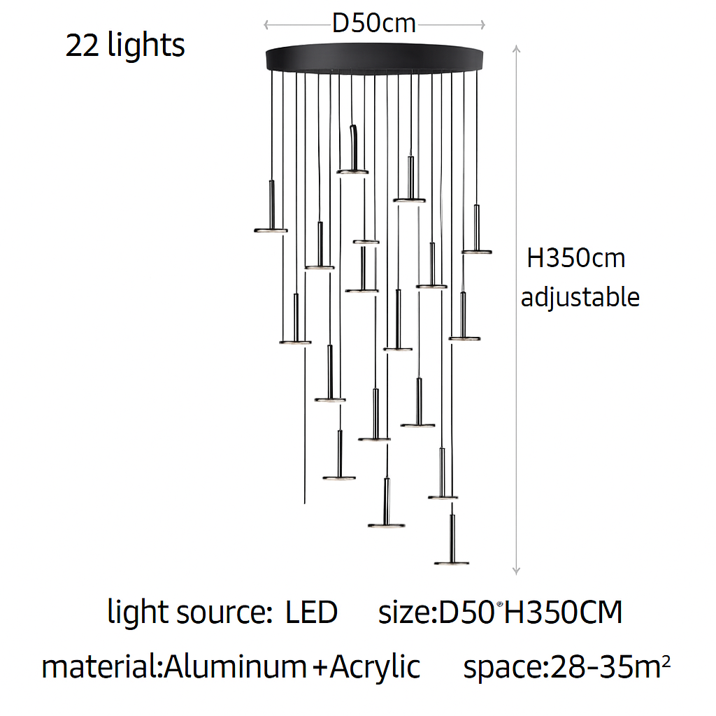 lustres modernes led pour escalier de luxe et cafés