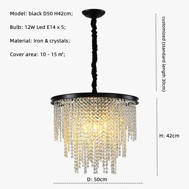Lustre en cristal Luxe moderne LED chaîne de fronde or