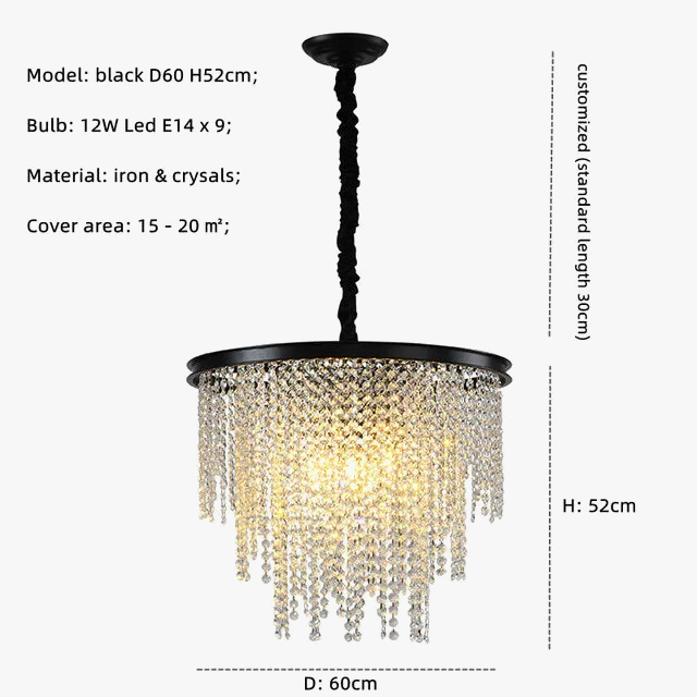 Lustre en cristal Luxe moderne LED chaîne de fronde or