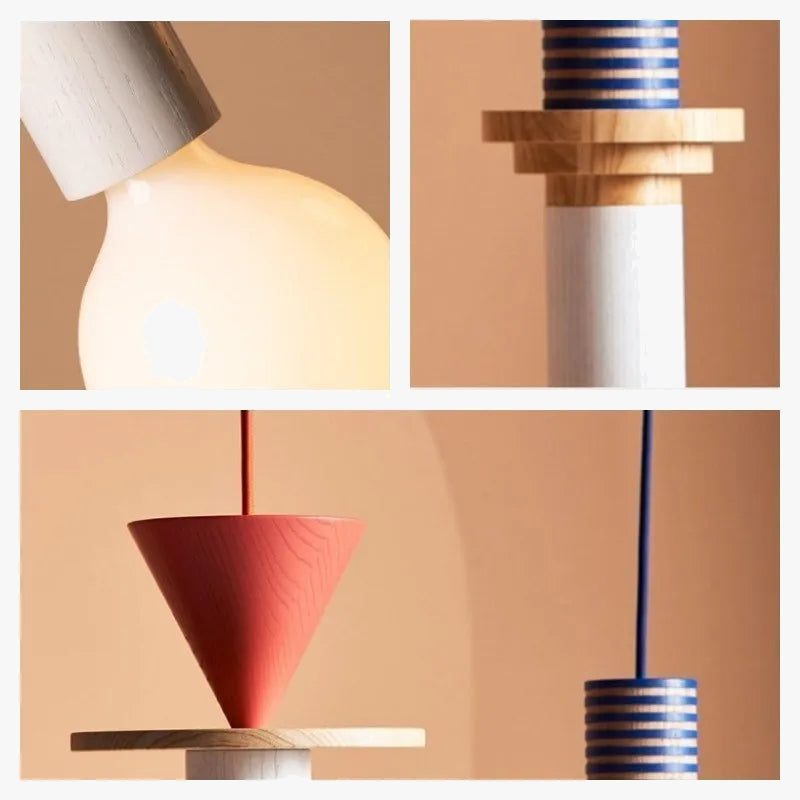 Suspension Memphis LED colorée à formes géométriques