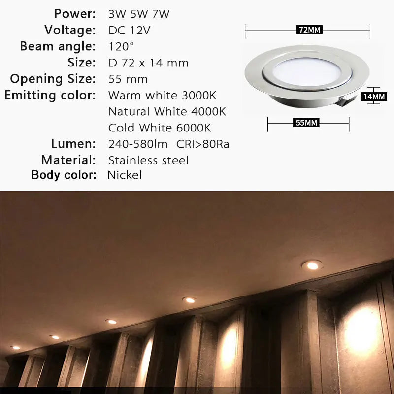 mini lampe encastrée led mince éclairage affichage intégré nickel