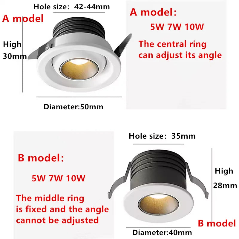 mini tube led anti-éblouissement intégré intensité réglable cob projecteur plafond maison