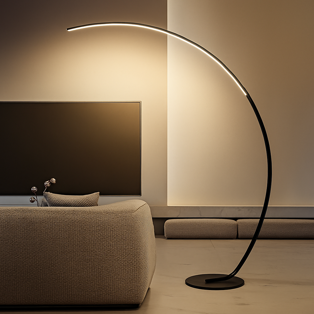 Modern Simple Ledc Shaped Aluminum Floor Lamp, Living Room Next To Sofa, Bedroom, Study, Leisure Fishing Black Floor Lamp