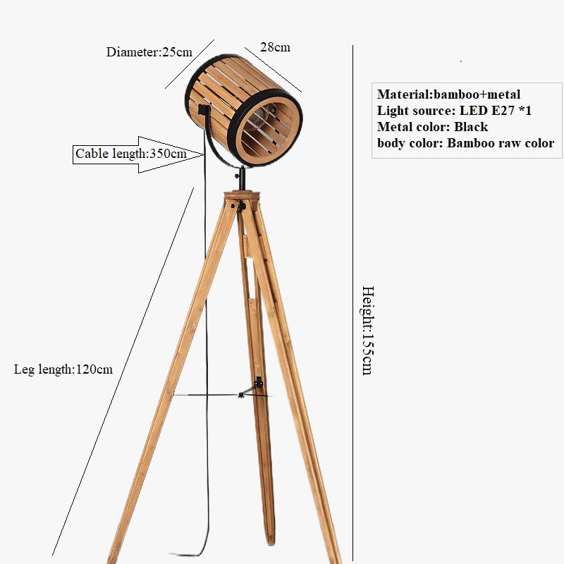 lampadaire design en bois noyer avec lampe suspendue