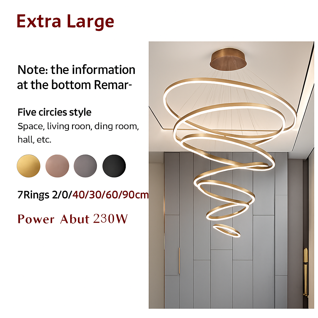 Moderne Led anneaux suspension lampe cercle plafond suspendu lustre pour chalet salon salle à manger escalier maison luminaire