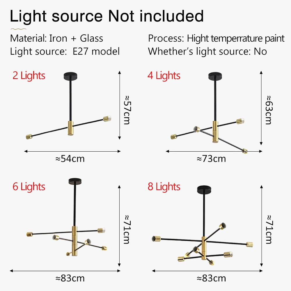 Moderne Nordique Spoutnik Noir LED Lustre Éclairage Luminaires D'intérieur Pour Chambre Salon Salle À Manger Décor À La Maison Plafonnier