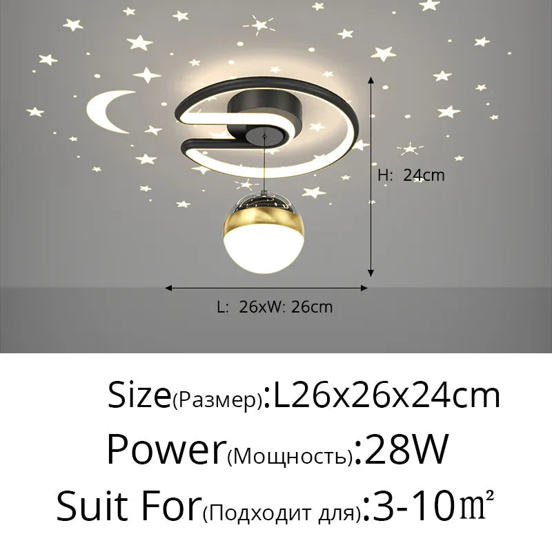 Noir gris 28W LED plafonnier pour couloir boule de verre nuances Foyer allée éclairage intérieur Luminaire Lustre effet étoile