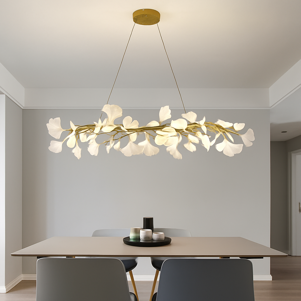 Nordique feuille de gingko LED lustre moderne cuisine salon chambre salle à manger rond intérieur loft plafond suspension