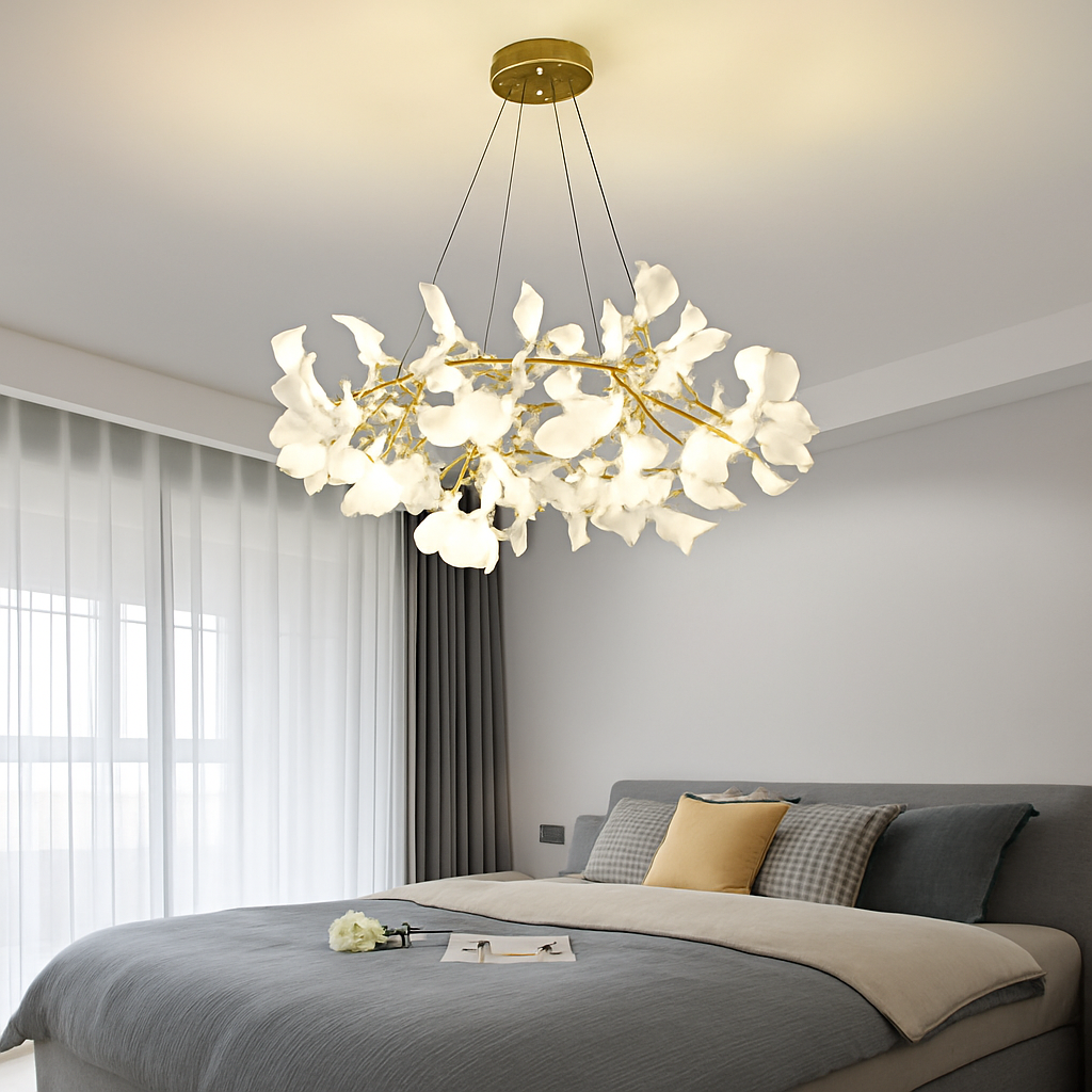 Nordique feuille de gingko LED lustre moderne cuisine salon chambre salle à manger rond intérieur loft plafond suspension