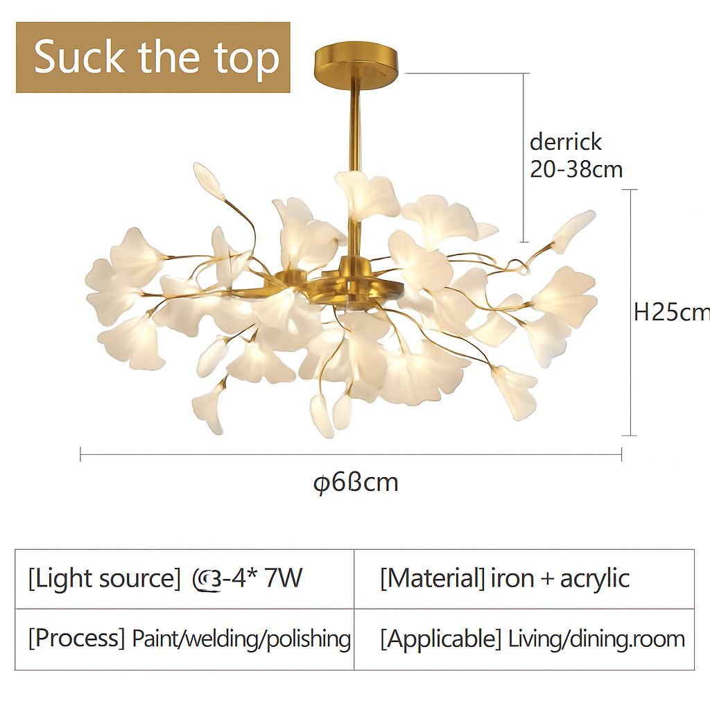 Nordique feuille de gingko LED lustre moderne cuisine salon chambre salle à manger rond intérieur loft plafond suspension