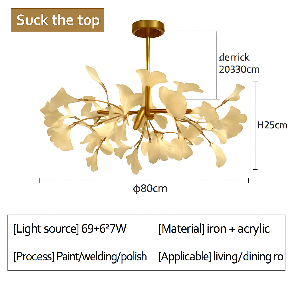 Nordique feuille de gingko LED lustre moderne cuisine salon chambre salle à manger rond intérieur loft plafond suspension