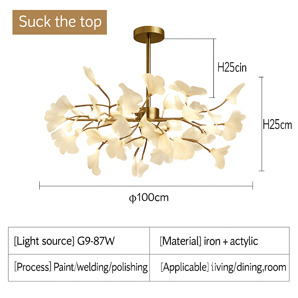 Nordique feuille de gingko LED lustre moderne cuisine salon chambre salle à manger rond intérieur loft plafond suspension