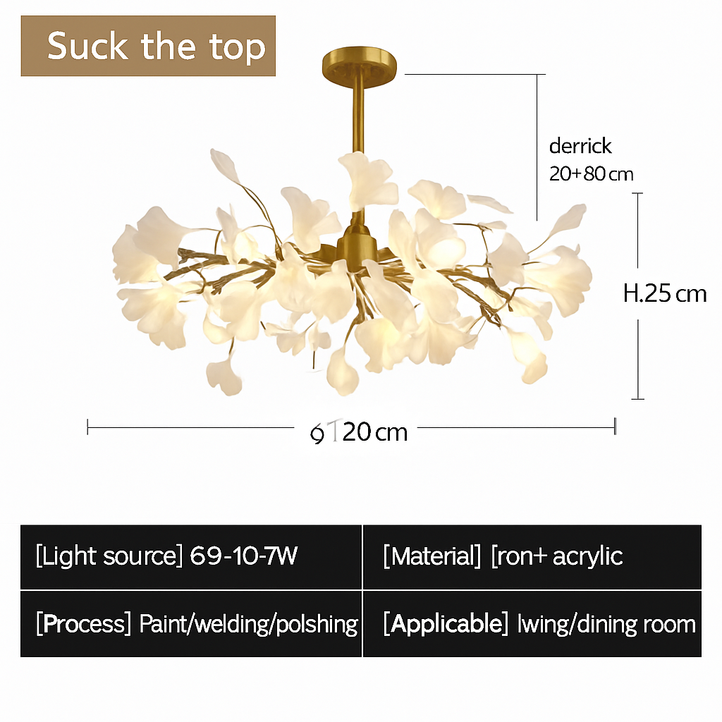 Nordique feuille de gingko LED lustre moderne cuisine salon chambre salle à manger rond intérieur loft plafond suspension