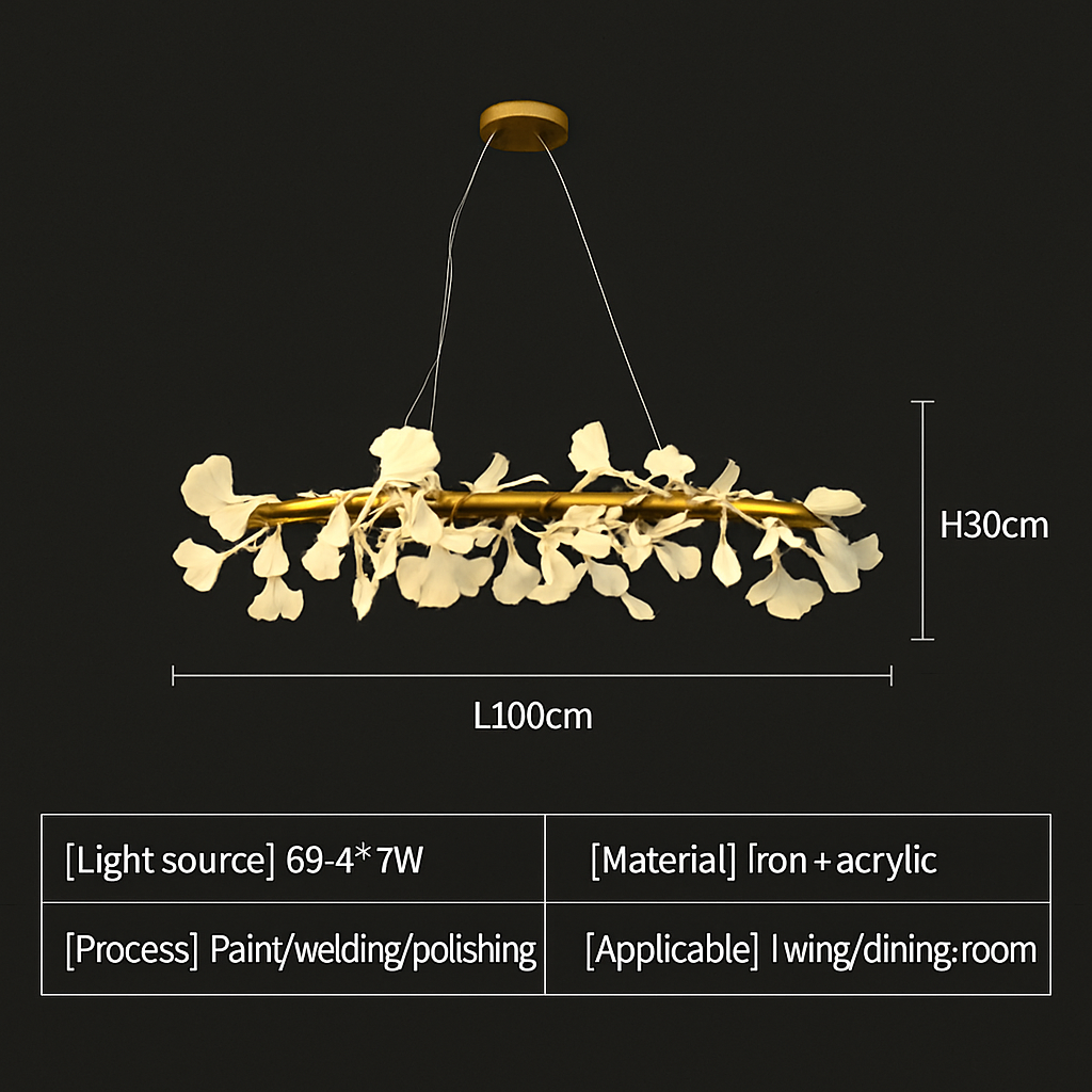 Nordique feuille de gingko LED lustre moderne cuisine salon chambre salle à manger rond intérieur loft plafond suspension