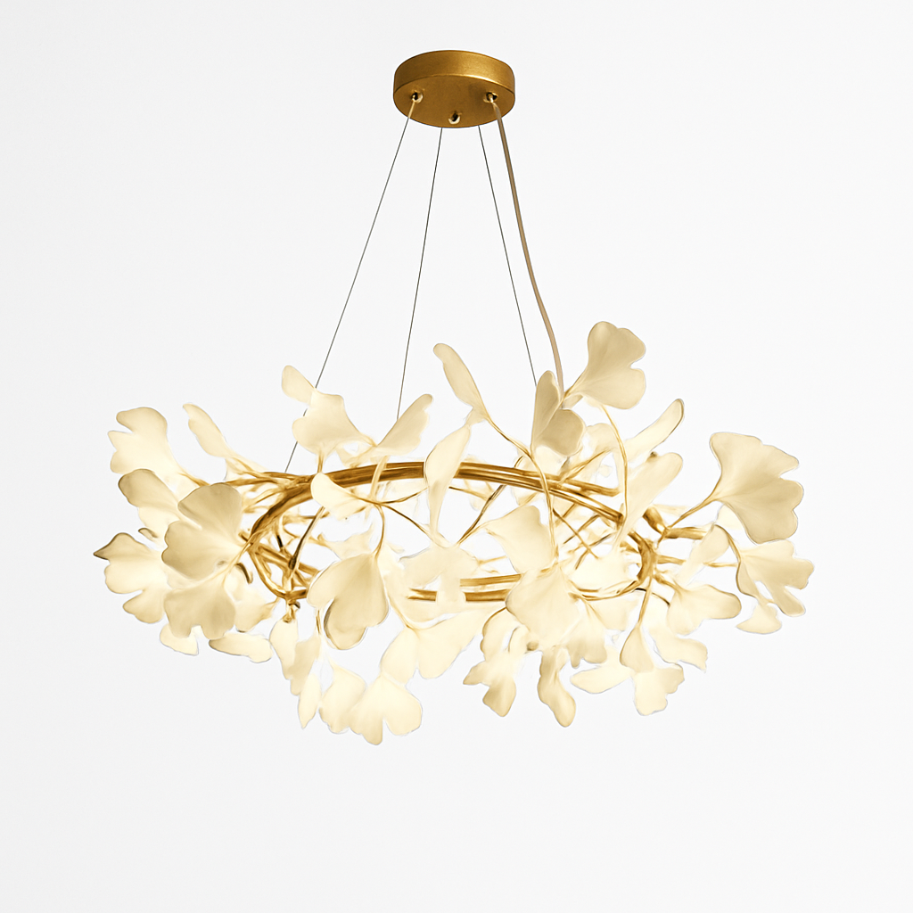Nordique feuille de gingko LED lustre moderne cuisine salon chambre salle à manger rond intérieur loft plafond suspension