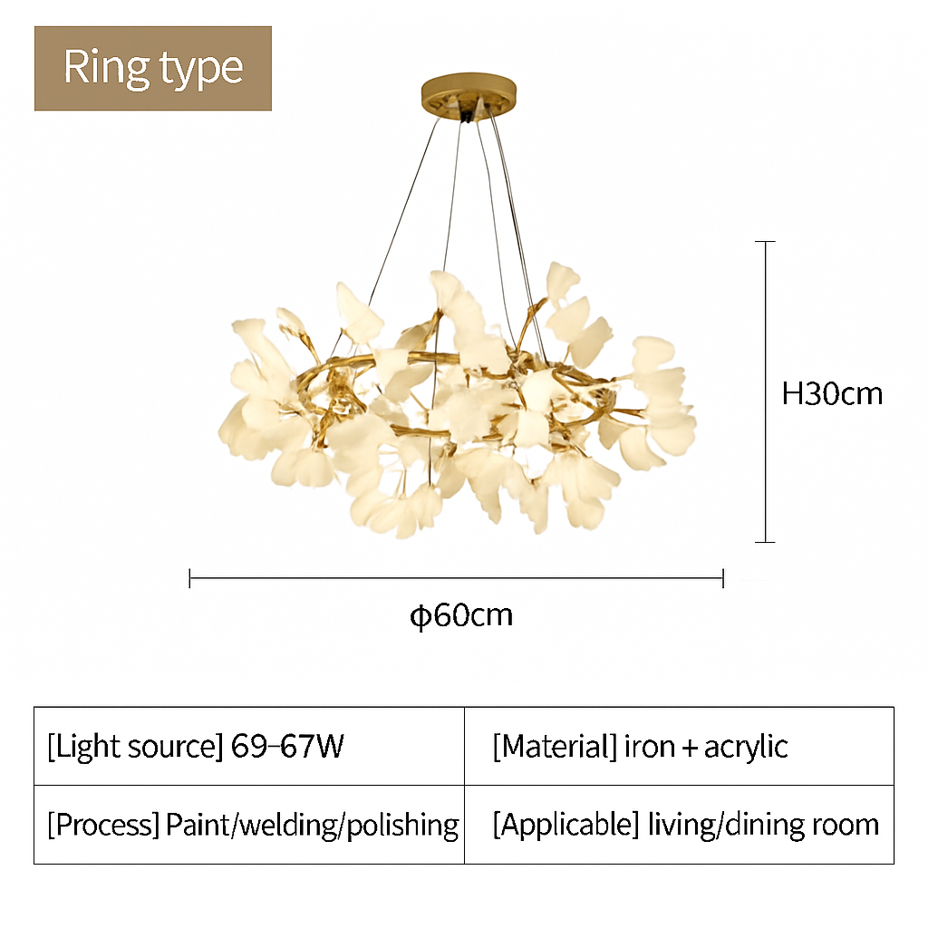 Nordique feuille de gingko LED lustre moderne cuisine salon chambre salle à manger rond intérieur loft plafond suspension