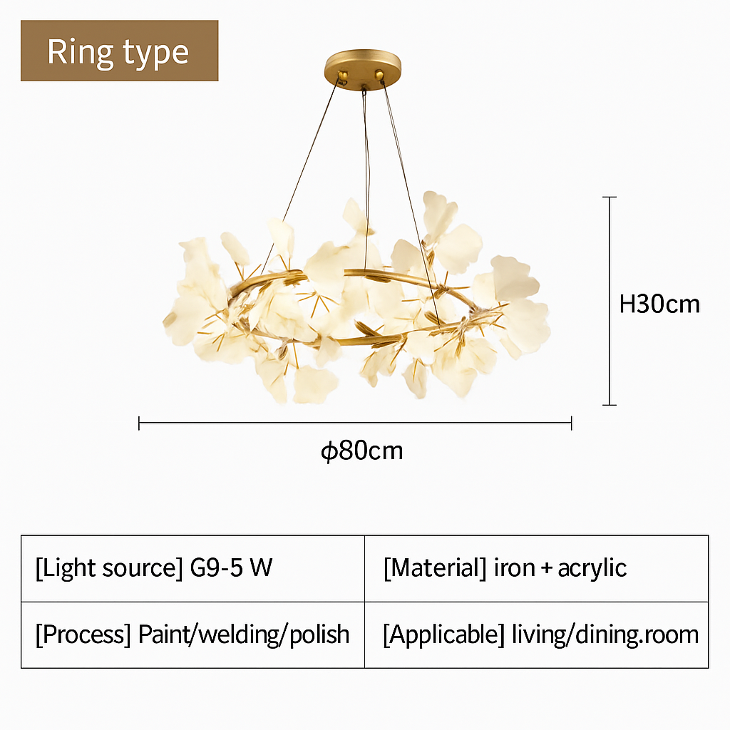Nordique feuille de gingko LED lustre moderne cuisine salon chambre salle à manger rond intérieur loft plafond suspension