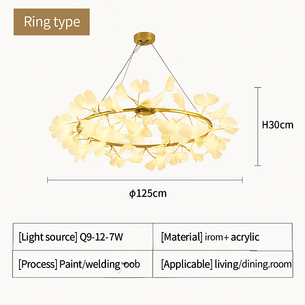 Nordique feuille de gingko LED lustre moderne cuisine salon chambre salle à manger rond intérieur loft plafond suspension