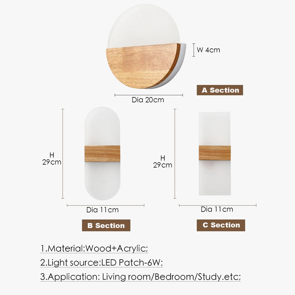 Nordique LED applique murale en bois acrylique chevet applique murale éclairage intérieur décor à la maison chambre salon cuisine étude allée lampe