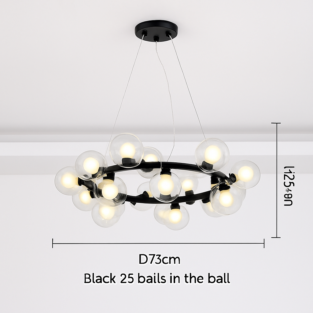 Nordique LED ronde lustre boule de verre or noir suspension lampe restaurant cuisine salon anneau décor à la maison luminaires