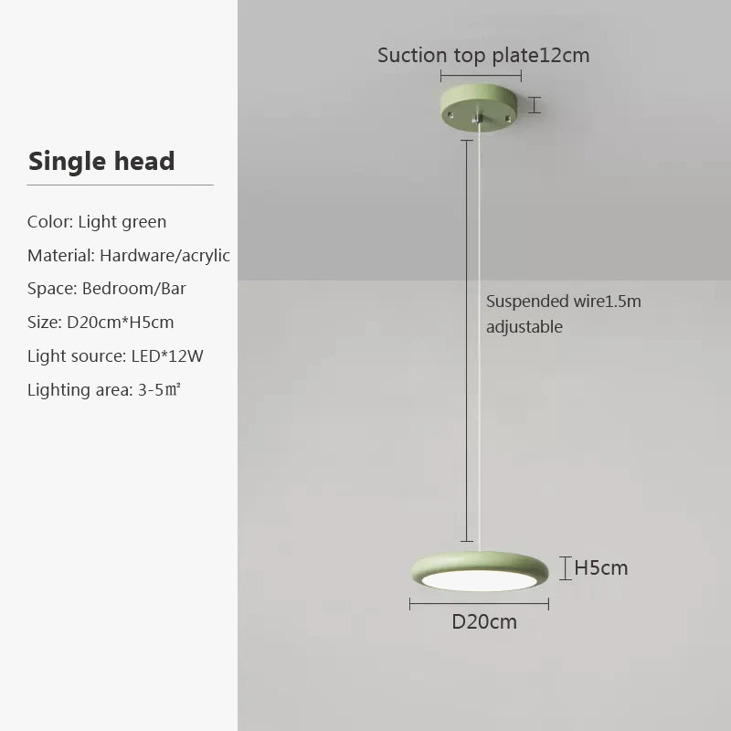 Nordique LED Suspension Lumière Vert 1-3 Tête Disque Lampes Suspendues Lustre Pour Salon Chambre Cuisine Salle À Manger Décor À La Maison Luminaire