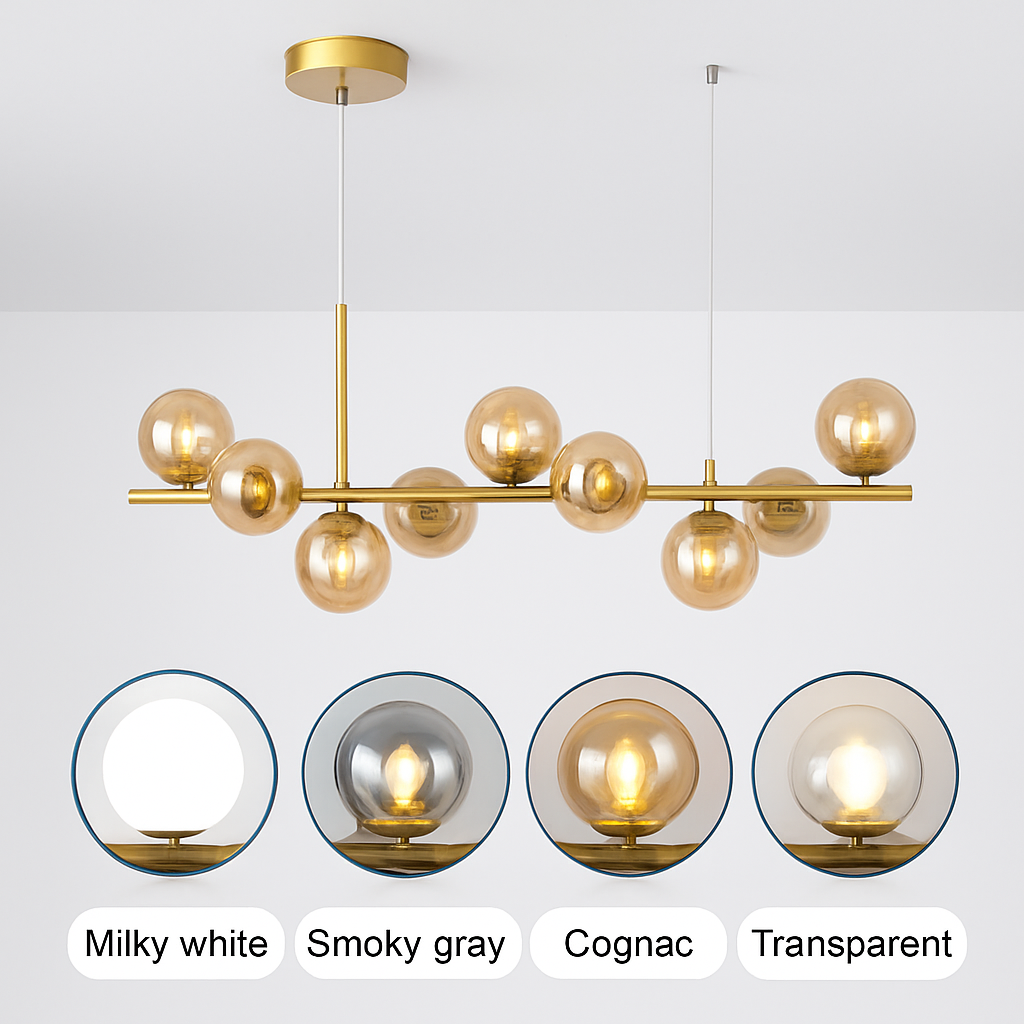 Nordique moderne suspension LED or lumière boule de verre 11 têtes lampe suspendue pour cuisine salon salle à manger Suspension Luminaire Design
