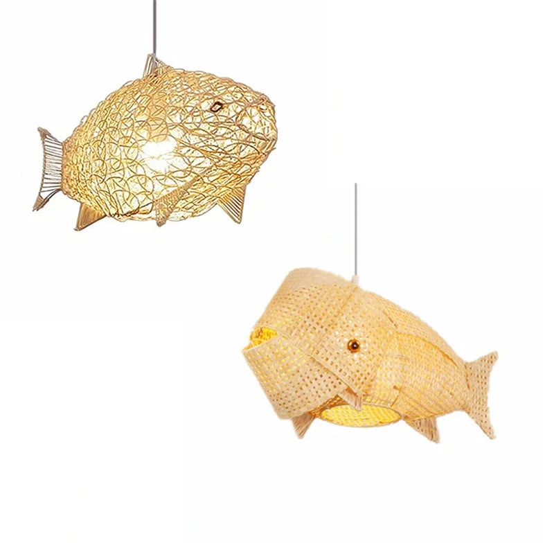 Nordique moderne suspension lumières créatif poisson Art bambou luminaire LED salon décor lampes suspendues cuisine Restaurant lumière