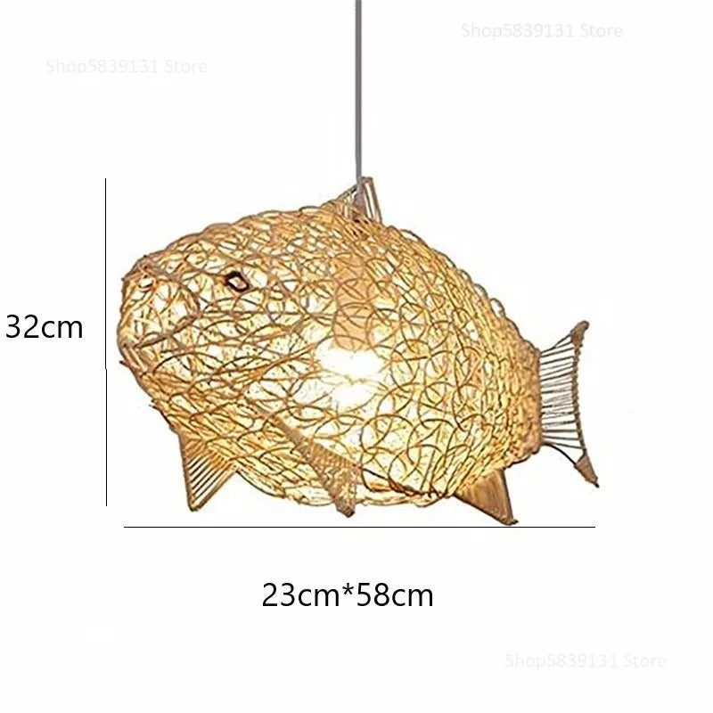 Nordique moderne suspension lumières créatif poisson Art bambou luminaire LED salon décor lampes suspendues cuisine Restaurant lumière