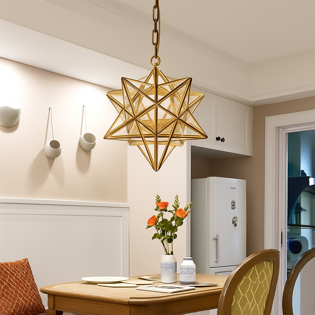 Nordique plein cuivre Art étoile verre suspension lampe géométrique rétro Bronze décor à la maison bars café allée suspendus luminaires